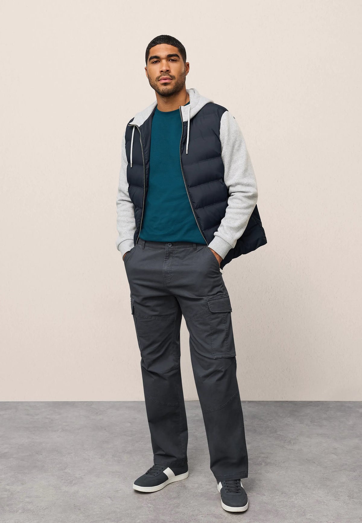 Mens Charcoal Cargo Relaxed Trousers