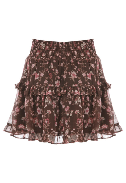 Older Girls Brown Floral Tiered Skirt