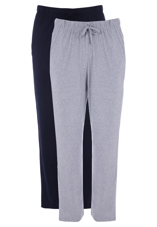Mens 2pk Navy & Grey Plain Jersey Pyjama Bottoms