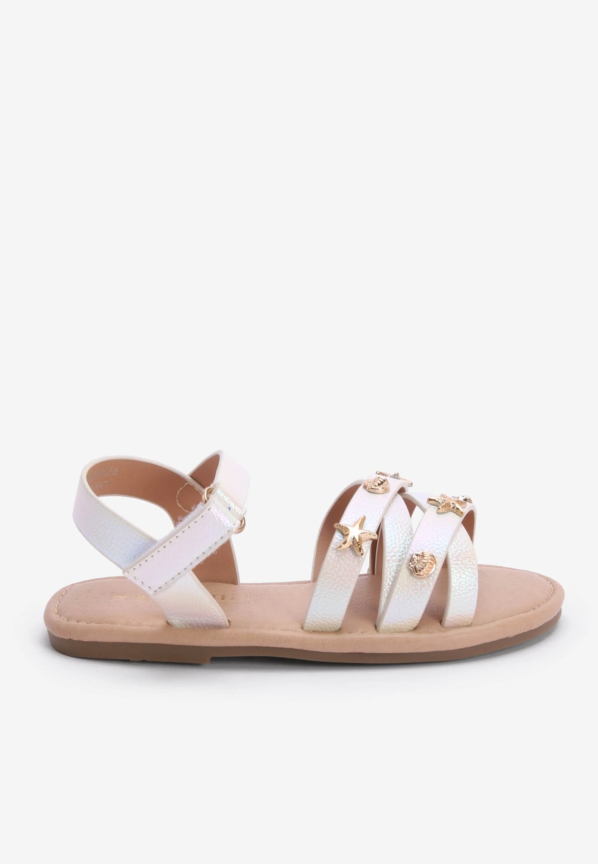 Younger Girls White Metallic Shell Sandals