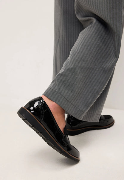 Womens Black Comfort Wedge Loafers