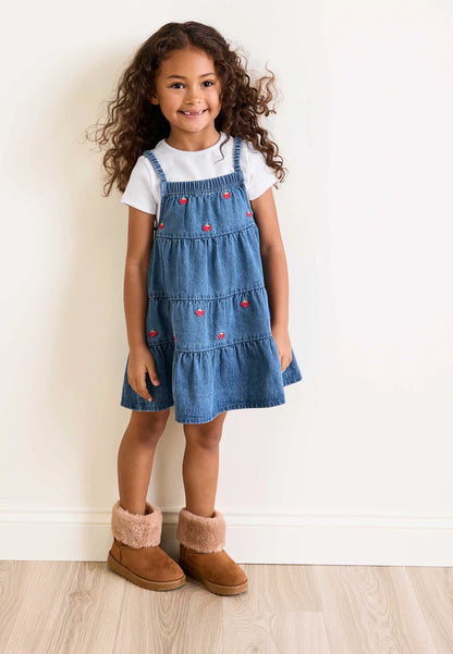 Younger Girl Blue Denim Strawberry Dress & T-Shirt Set