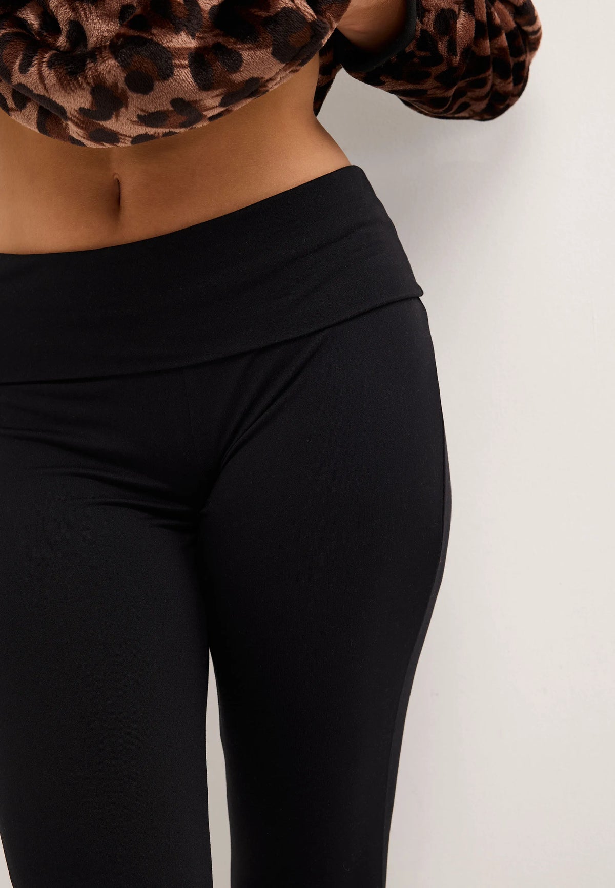 Womens Black Plain Flare Pyjama Bottoms
