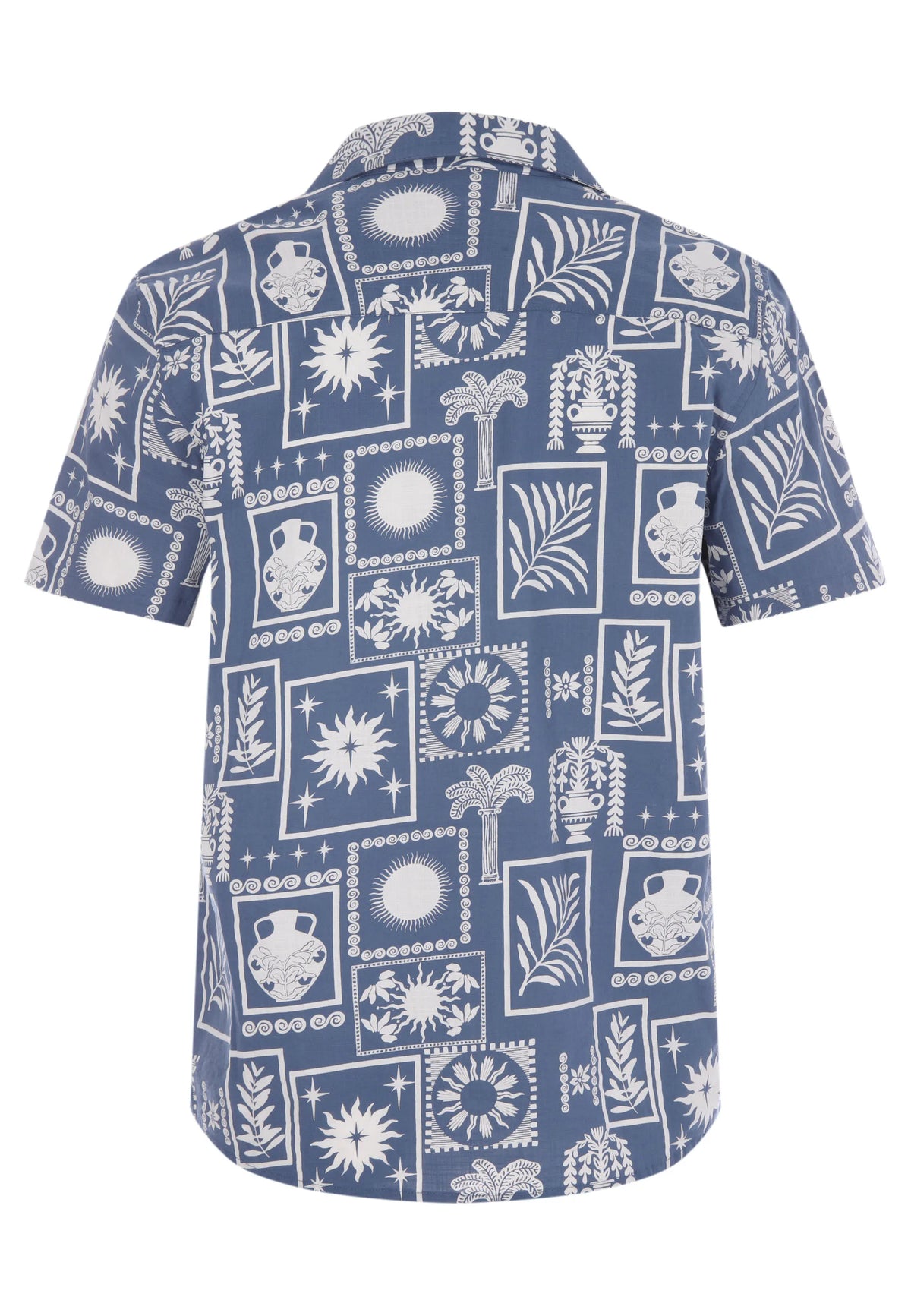 Mens Blue Tile Print Short Sleeve Shirt