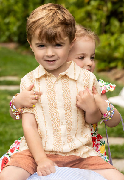 Younger Boys Rust Stripe Cheesecloth Shirt & Shorts Set