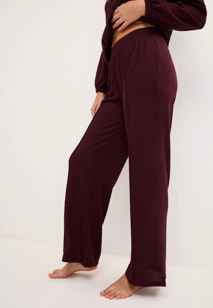 Womens Burgundy Cashmere Touch Wide Leg Bottoms