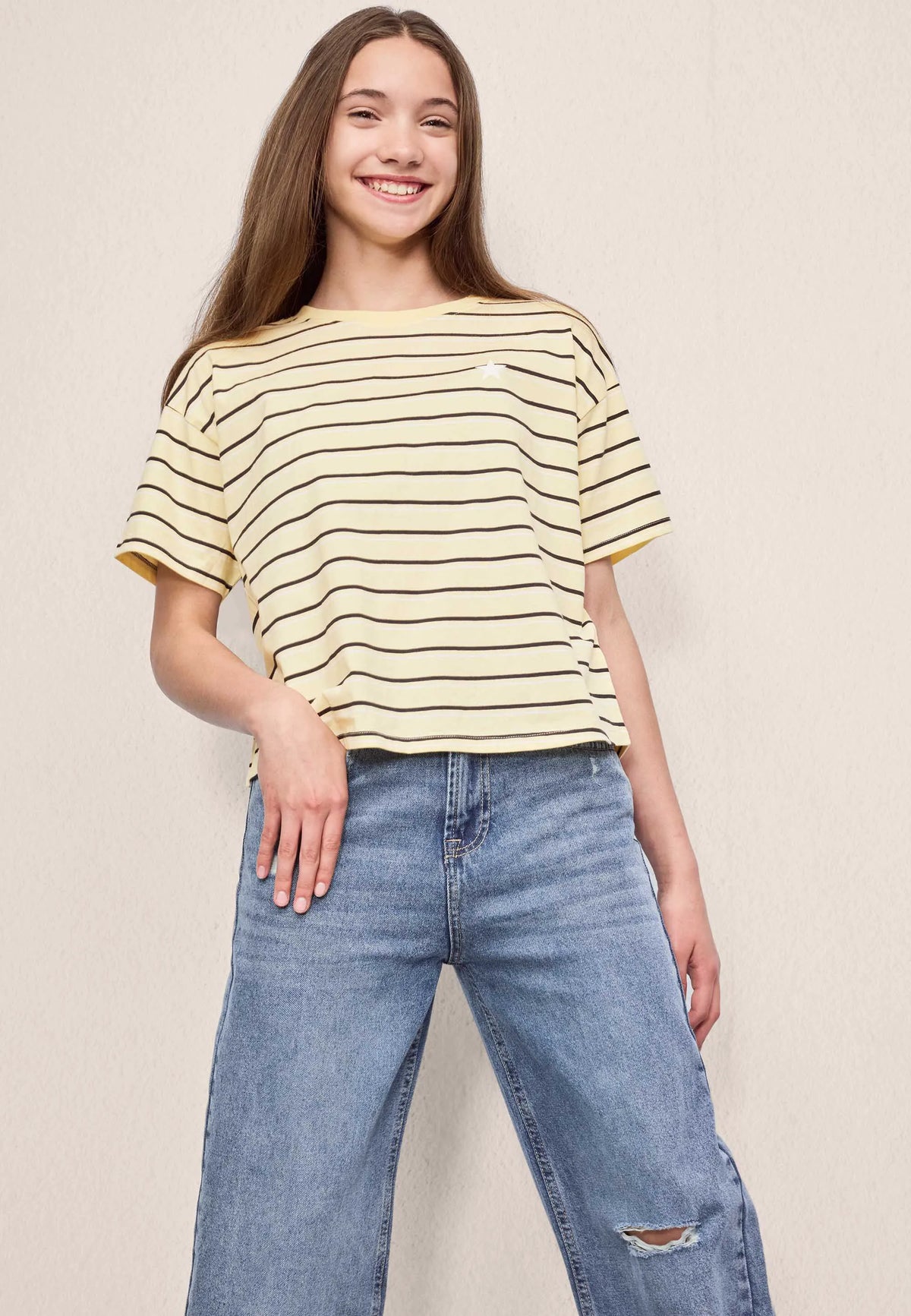 Older Girls Blue Ripped Wide Leg Jeans