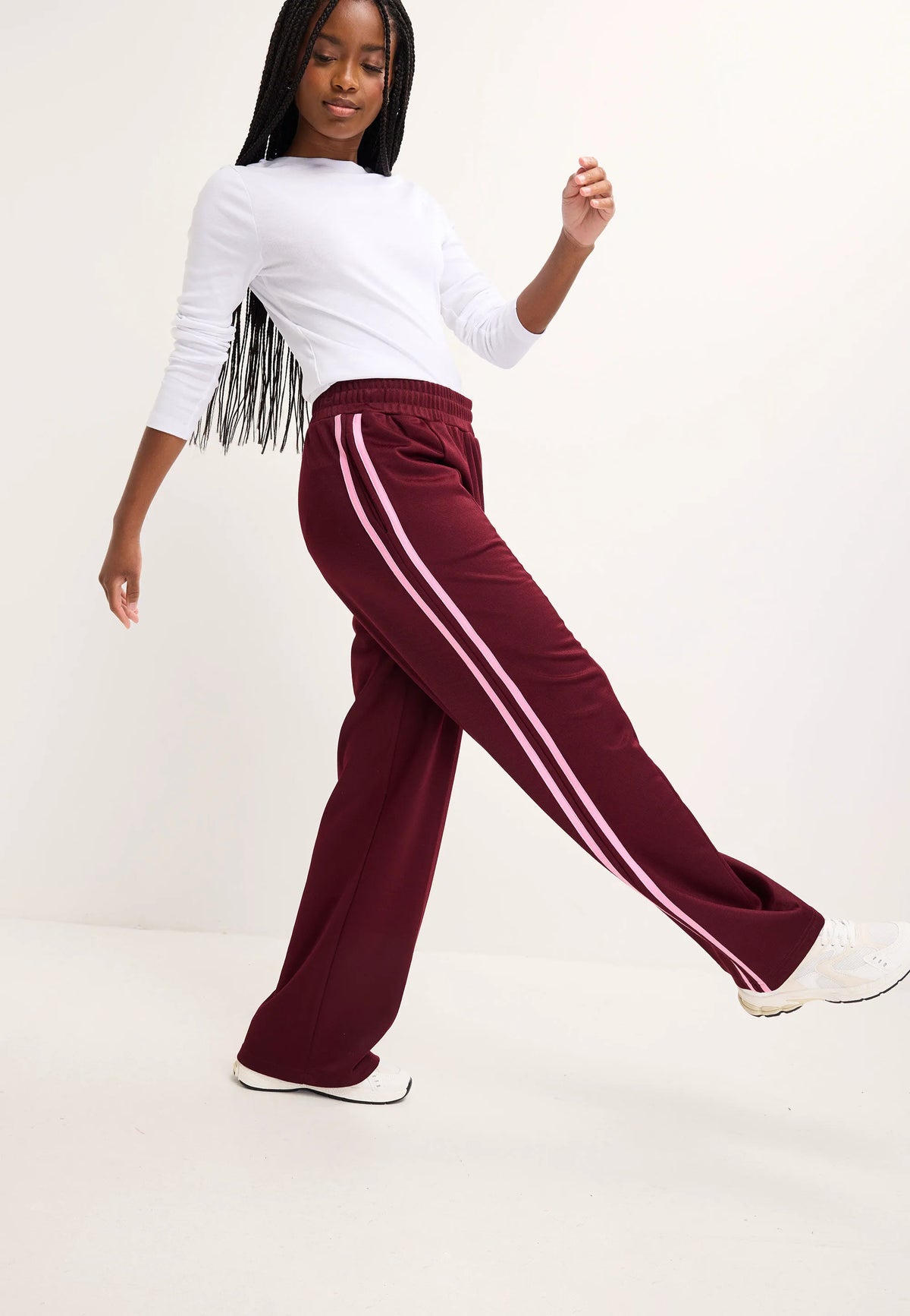 Womens Burgundy Side Stripe Track Pants