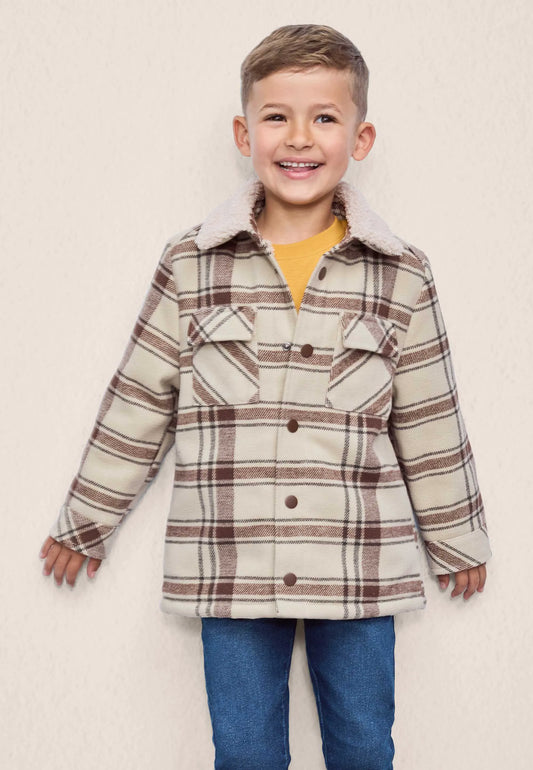Younger Boys Stone Check Shirt Jacket