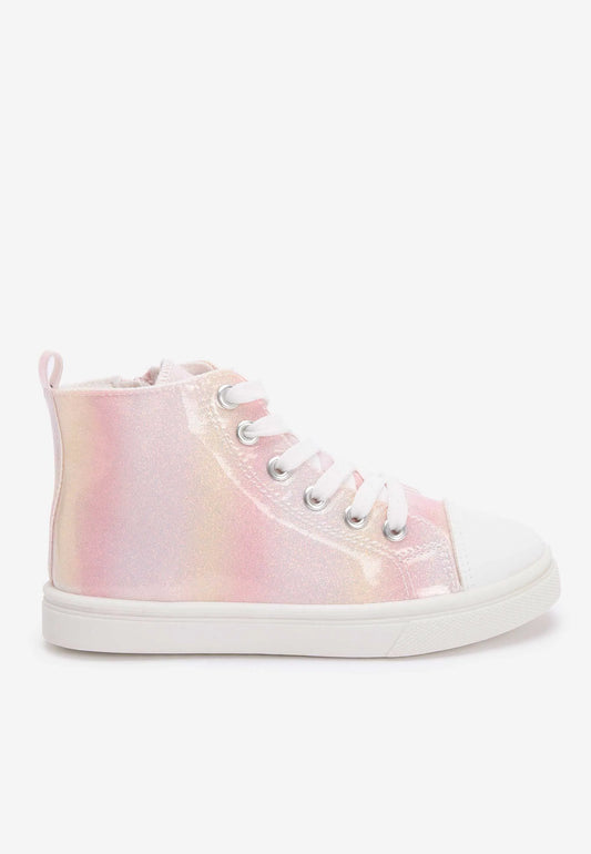 Younger Girls Pink Glitter High Top Trainers