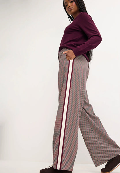 Womens Burgundy Check Side Stripe Trousers