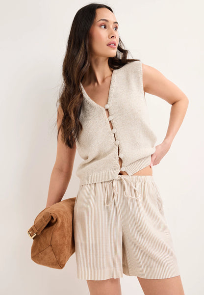 Womens Natural Stripe Linen Blend Shorts