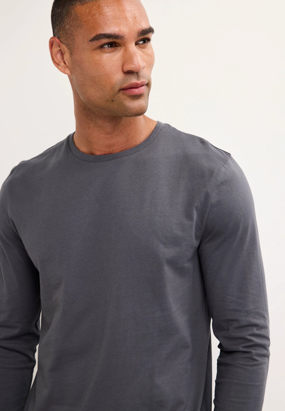 Mens Charcoal Cotton Long Sleeve T-Shirt