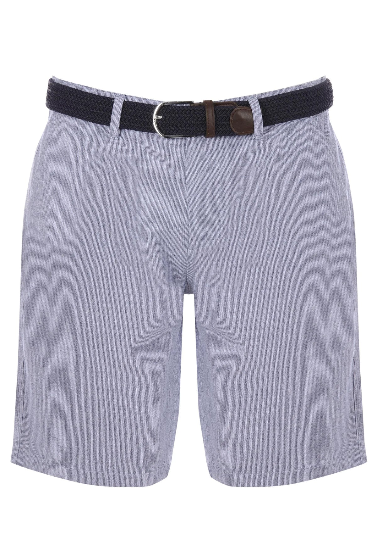 Mens Blue Stripe Cotton Blend Shorts with Belt