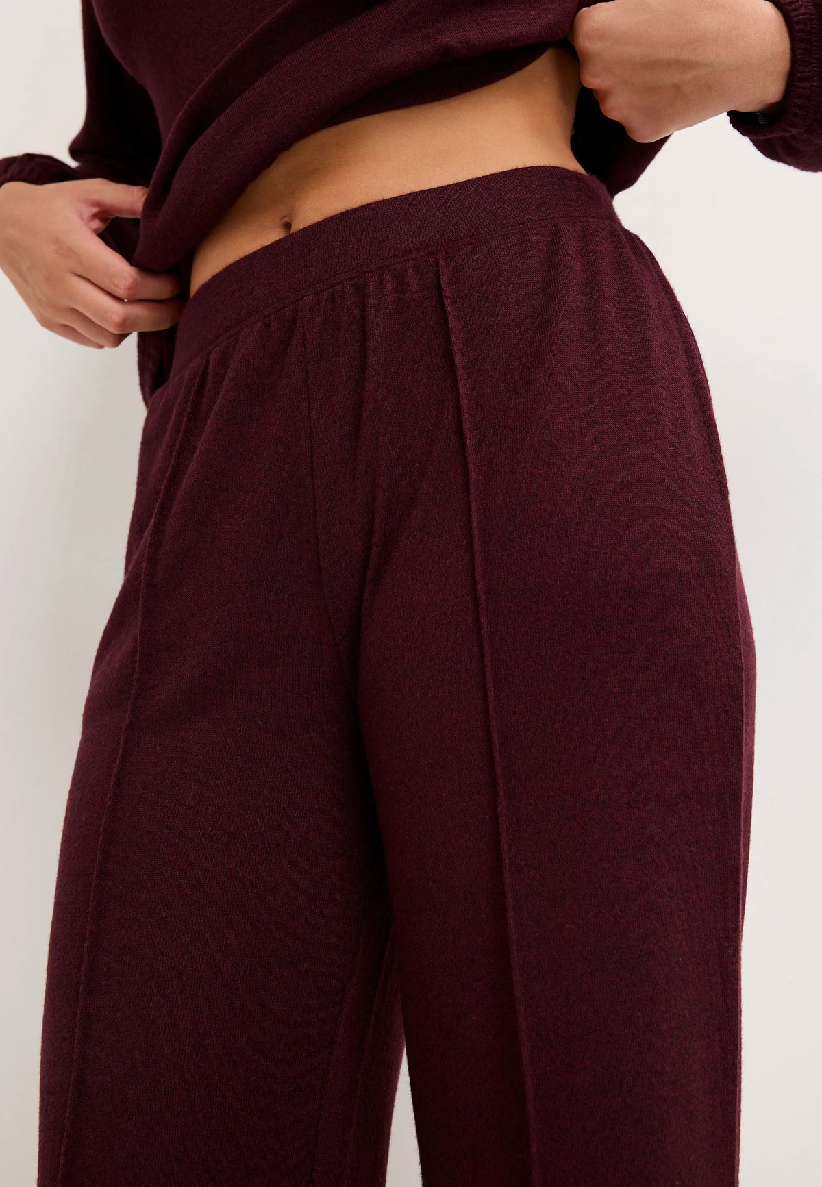Womens Burgundy Cashmere Touch Wide Leg Bottoms