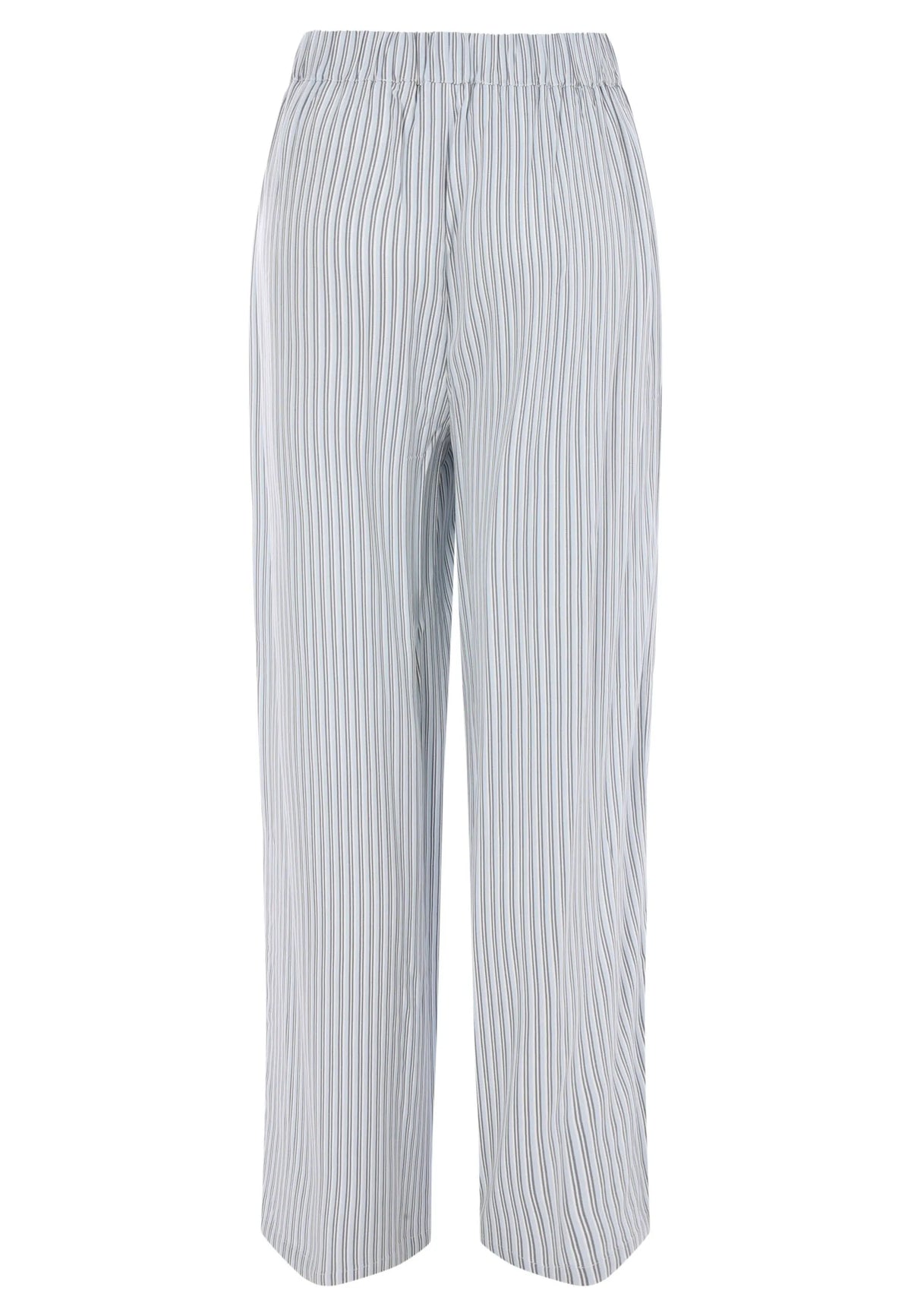Womens Blue Woven Stripe Wide Leg Pyjama Bottoms