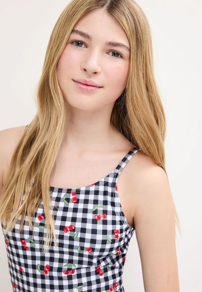 Older Girls Black Gingham Cherry Swimsuit