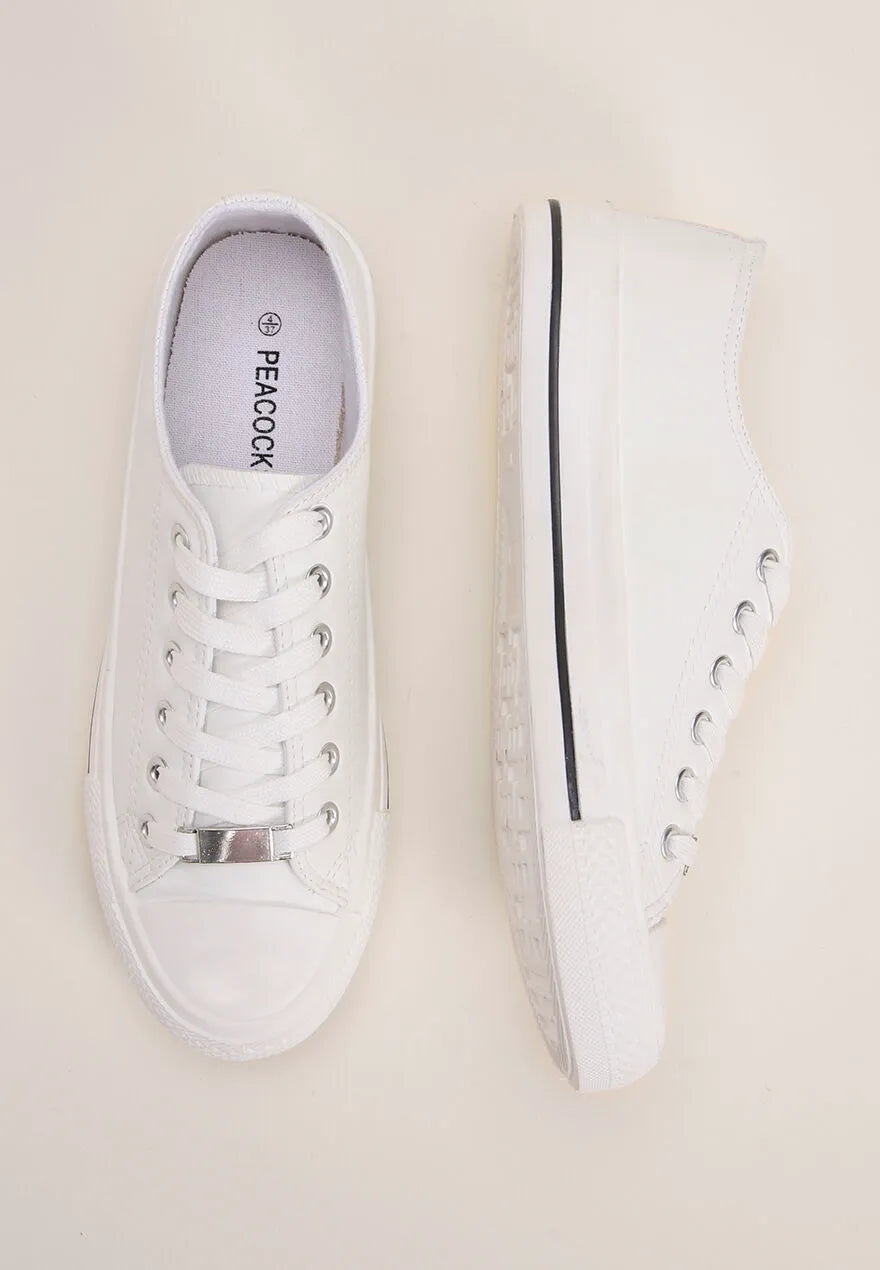 Womens White Lace Up Casual Trainers