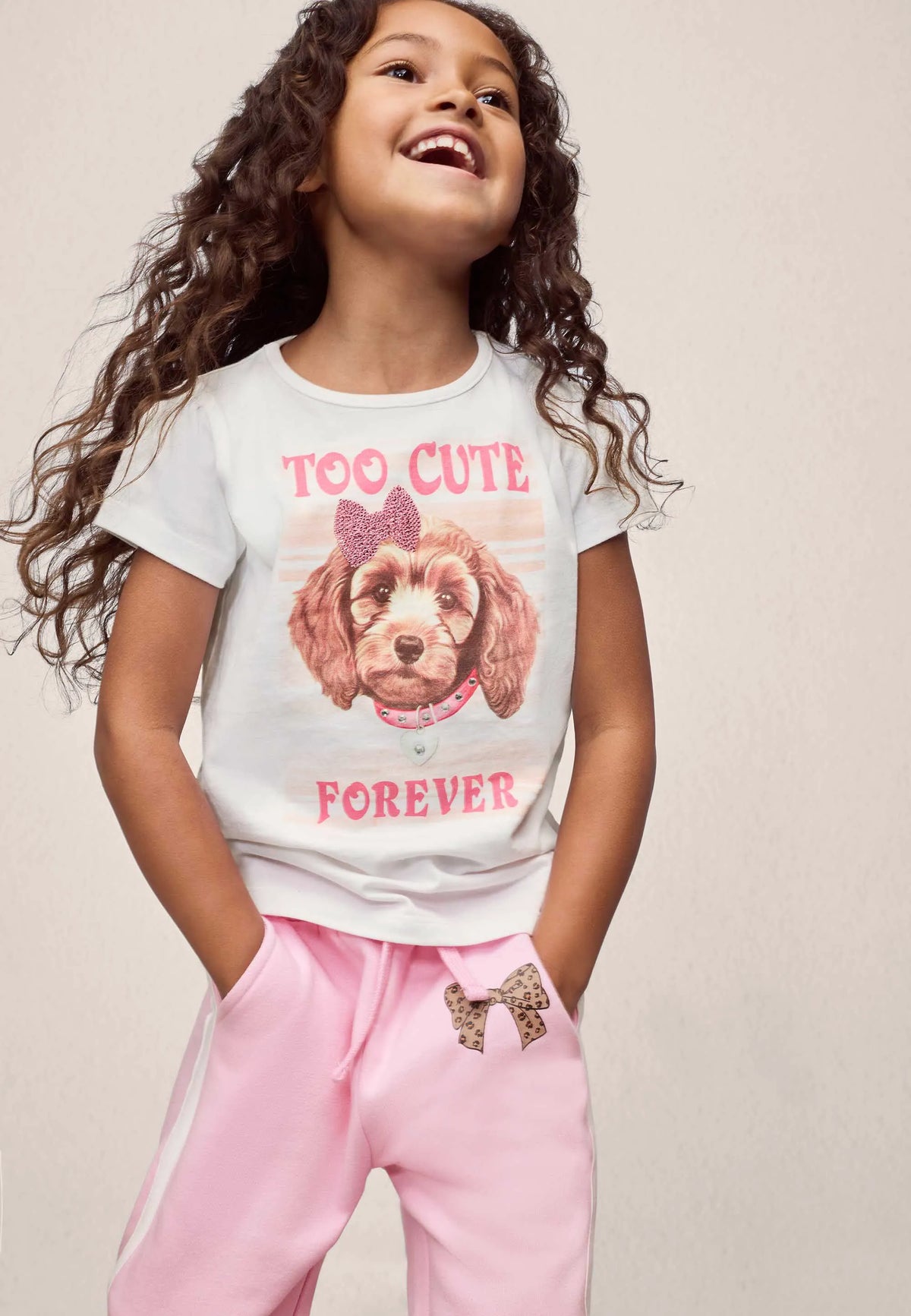 Younger Girls White Dog Sequin T-Shirt