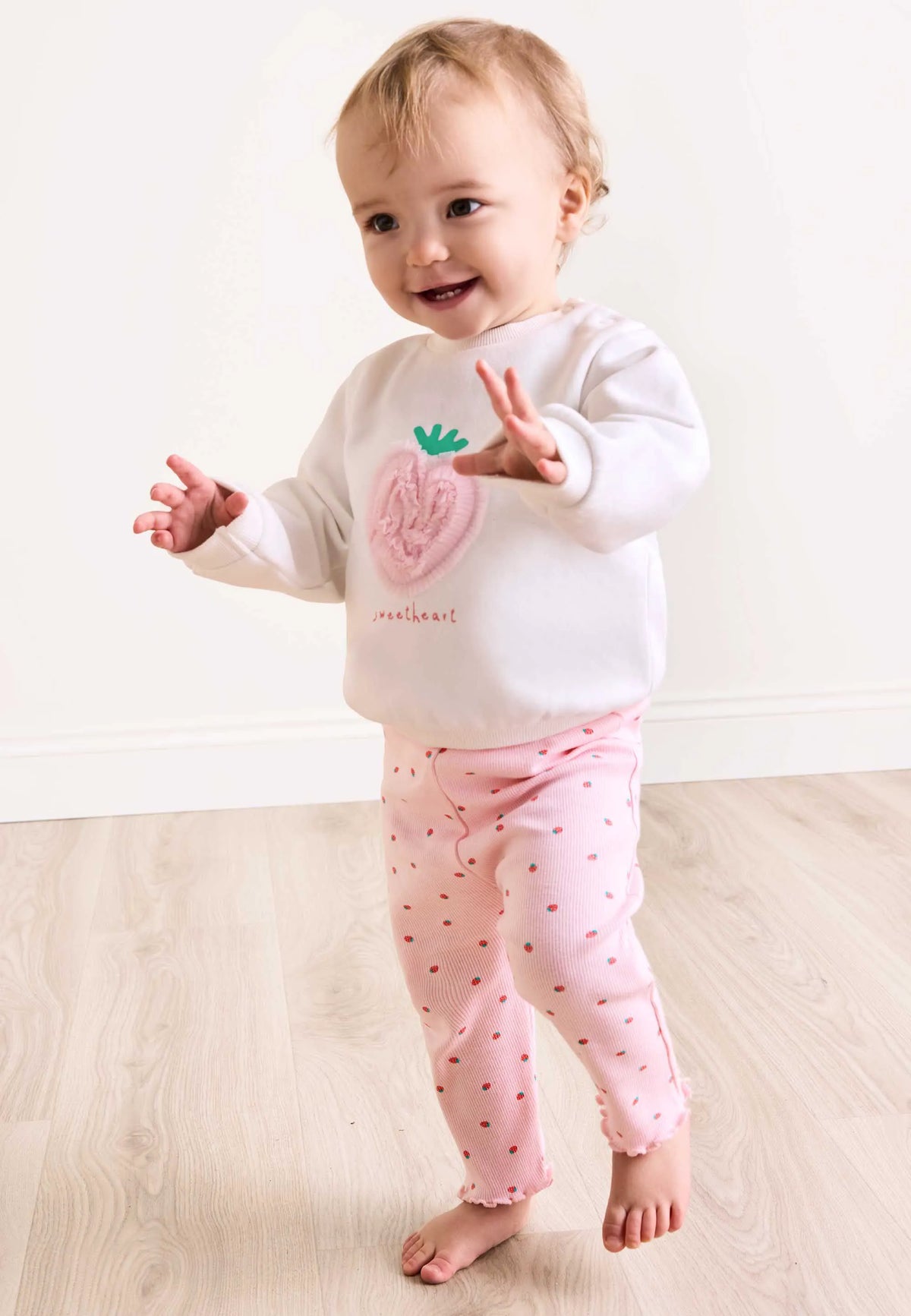 Baby Girls Cream Strawberry Sweatshirt & Leggings Set