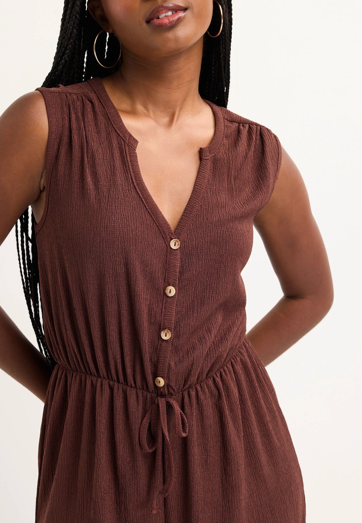 Womens Chocolate Brown V-Neck Jumpsuit
