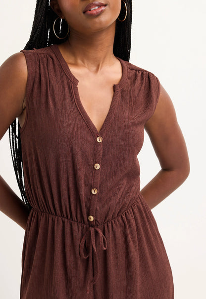 Womens Chocolate Brown V-Neck Jumpsuit