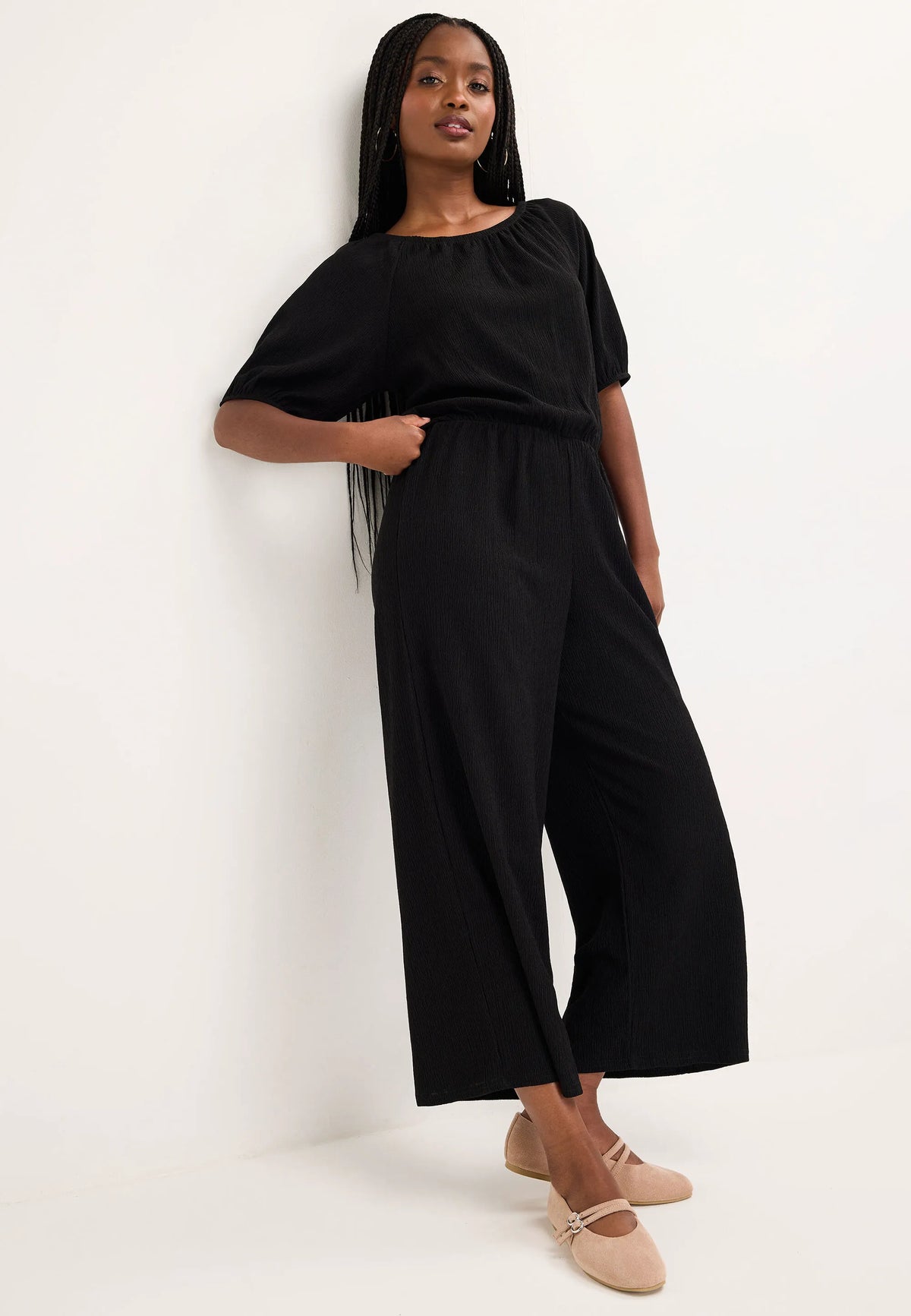 Womens Black Square Neck Jumpsuit