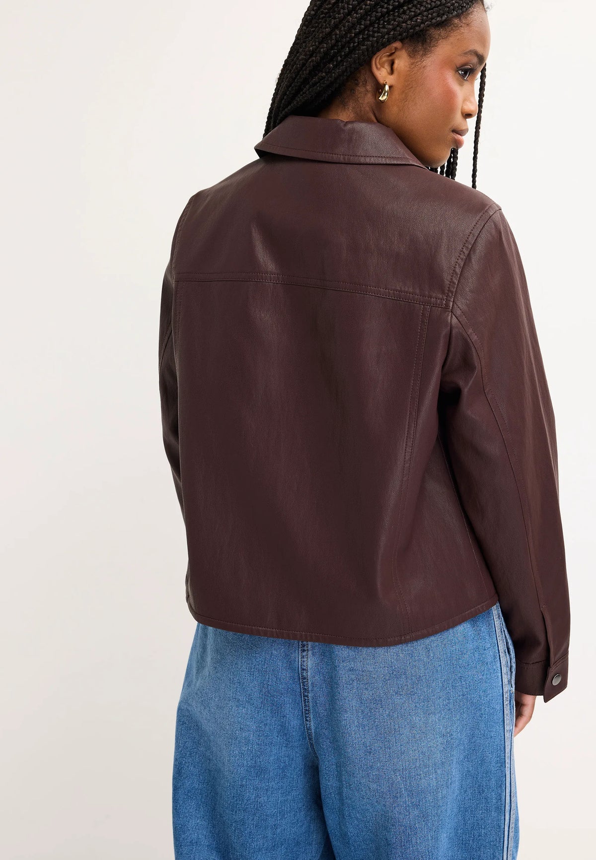 Womens Plum Faux Leather Zip Jacket