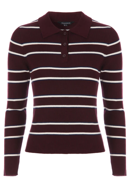 Womens Plum Stripe Collar Jumper