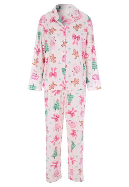 Womens Pink Gingerbread Bow Christmas Family Pyjama Set