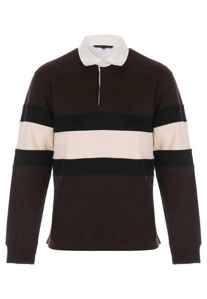 Mens Brown Stripe Rugby Sweatshirt