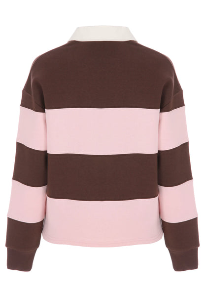 Womens Pink Stripe Rugby Sweatshirt Top