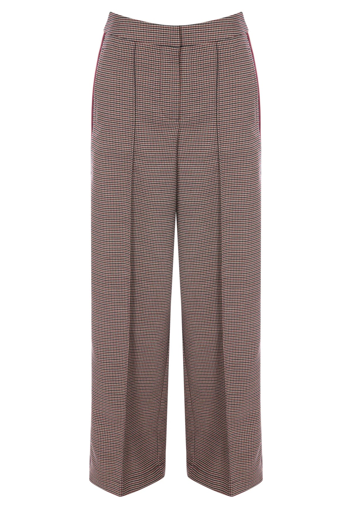 Womens Burgundy Check Side Stripe Trousers