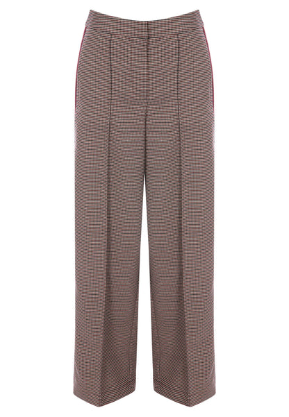 Womens Burgundy Check Side Stripe Trousers