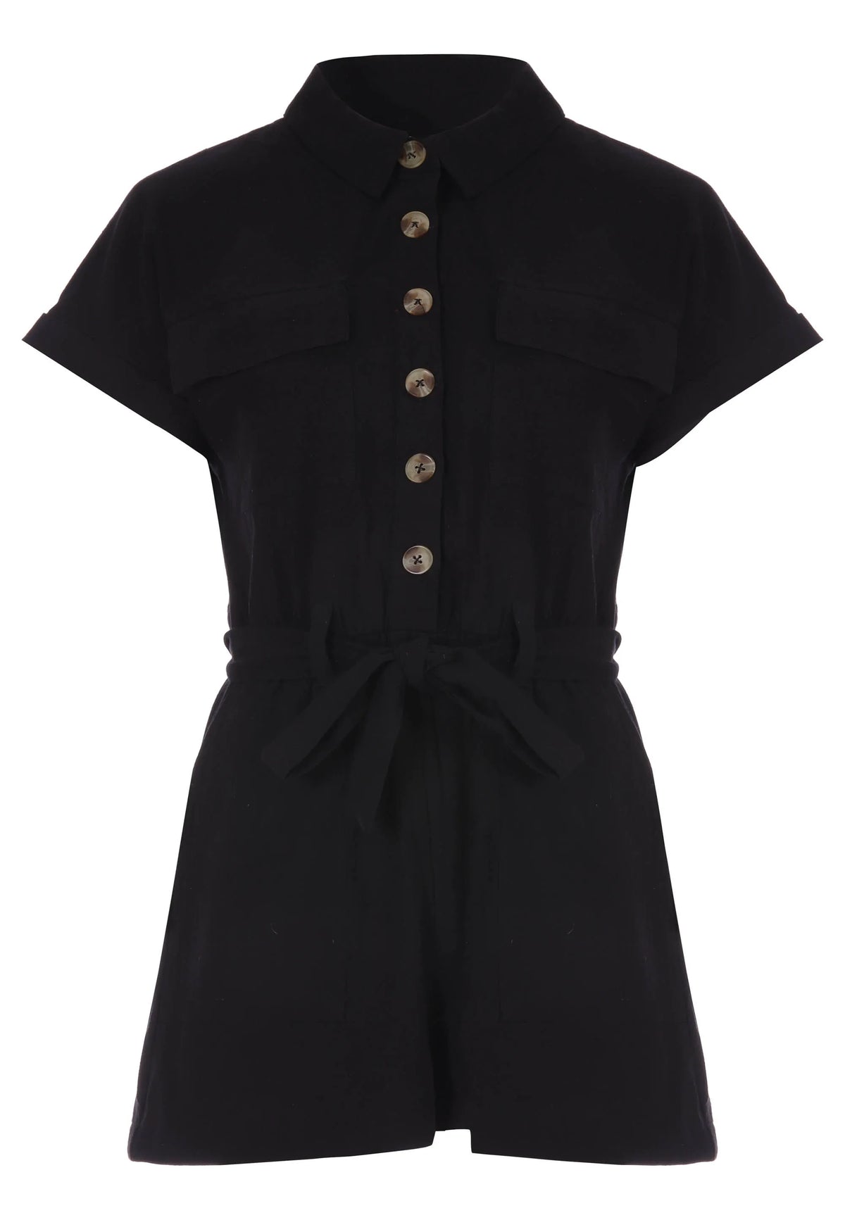 Womens Black Utility Cotton Playsuit