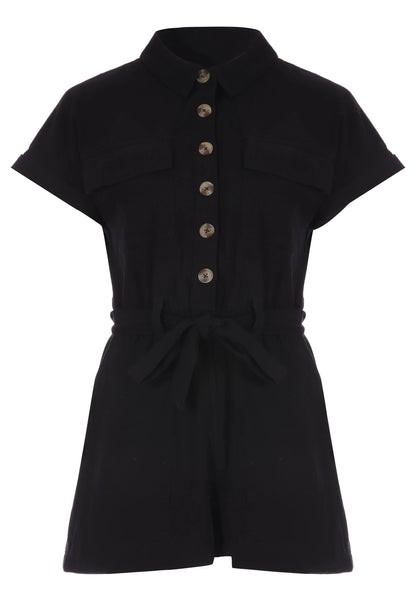 Womens Black Utility Cotton Playsuit