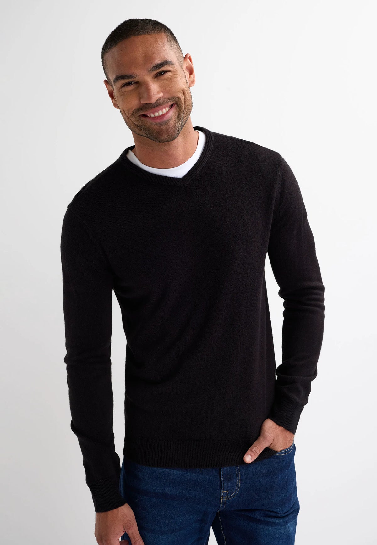 Mens Black V-Neck Jumper