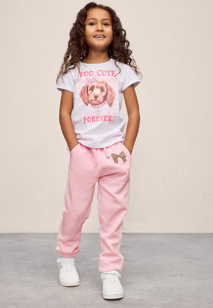 Younger Girls White Dog Sequin T-Shirt
