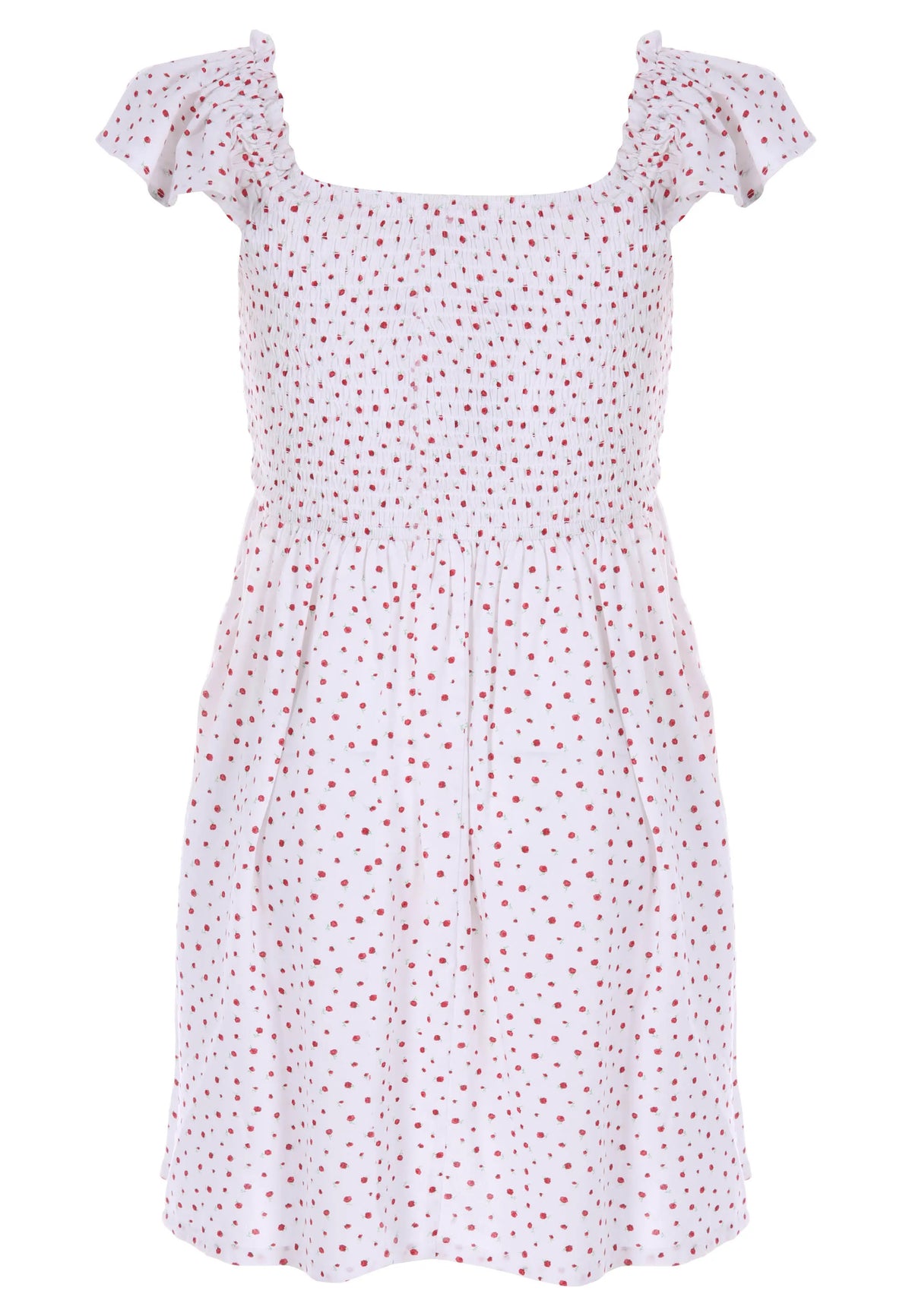 Older Girls White Floral Shirred Top Dress