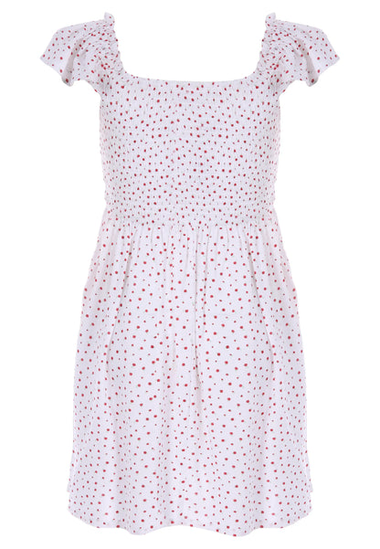 Older Girls White Floral Shirred Top Dress