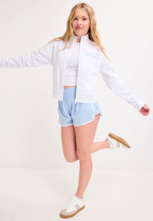 Older Girls White Side Stripe Zip Through Sweatshirt