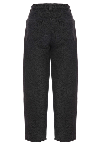 Womens Grey Leopard Print Barrel Jeans