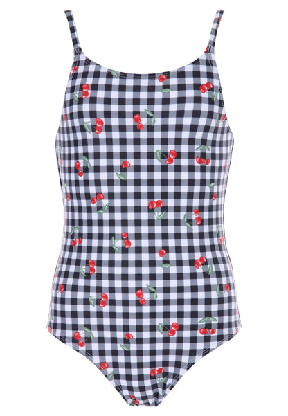 Older Girls Black Gingham Cherry Swimsuit