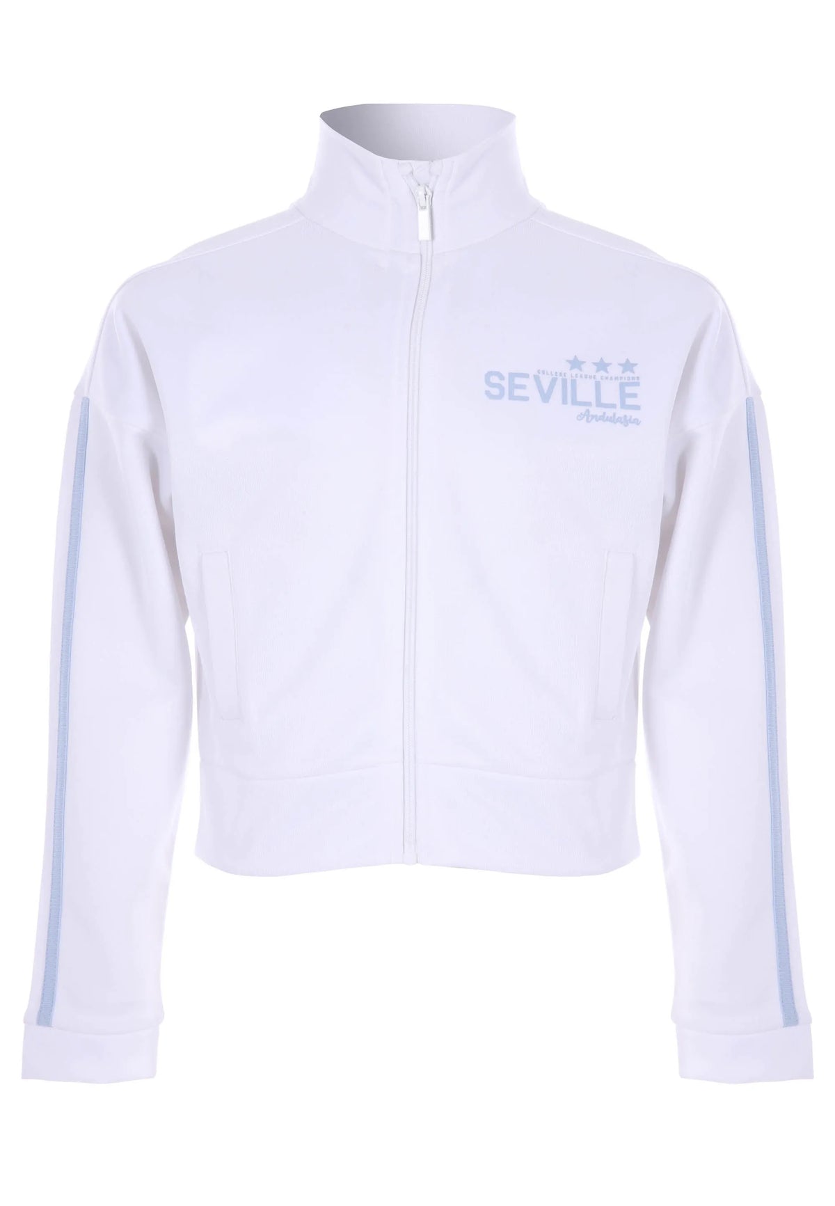 Older Girls White Side Stripe Zip Through Sweatshirt