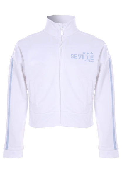 Older Girls White Side Stripe Zip Through Sweatshirt