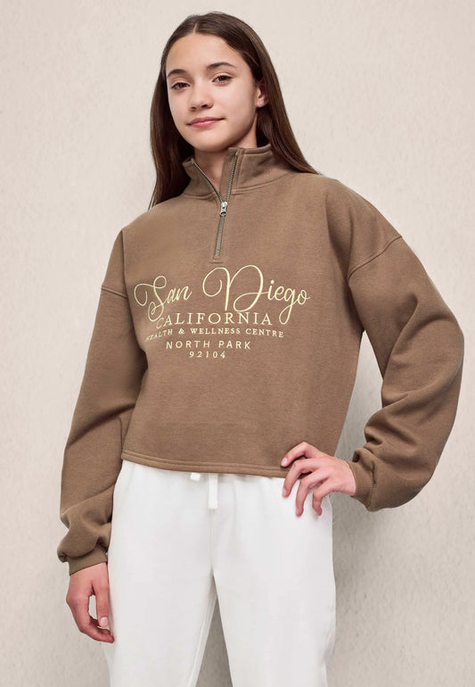Older Girls Brown San Diego Half Zip Sweatshirt