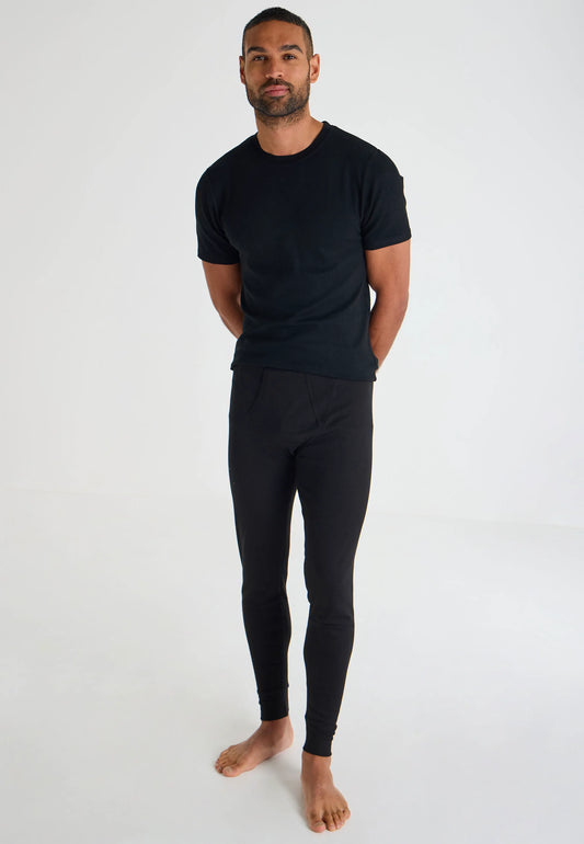 Mens Black Plain Thermal Long John Bottoms