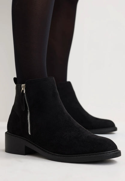 Womens Black Suedette Side Zip Ankle Boots