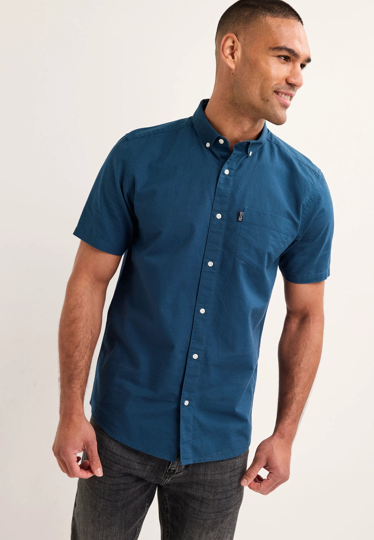 Mens Teal Cotton Oxford Short Sleeve Shirt