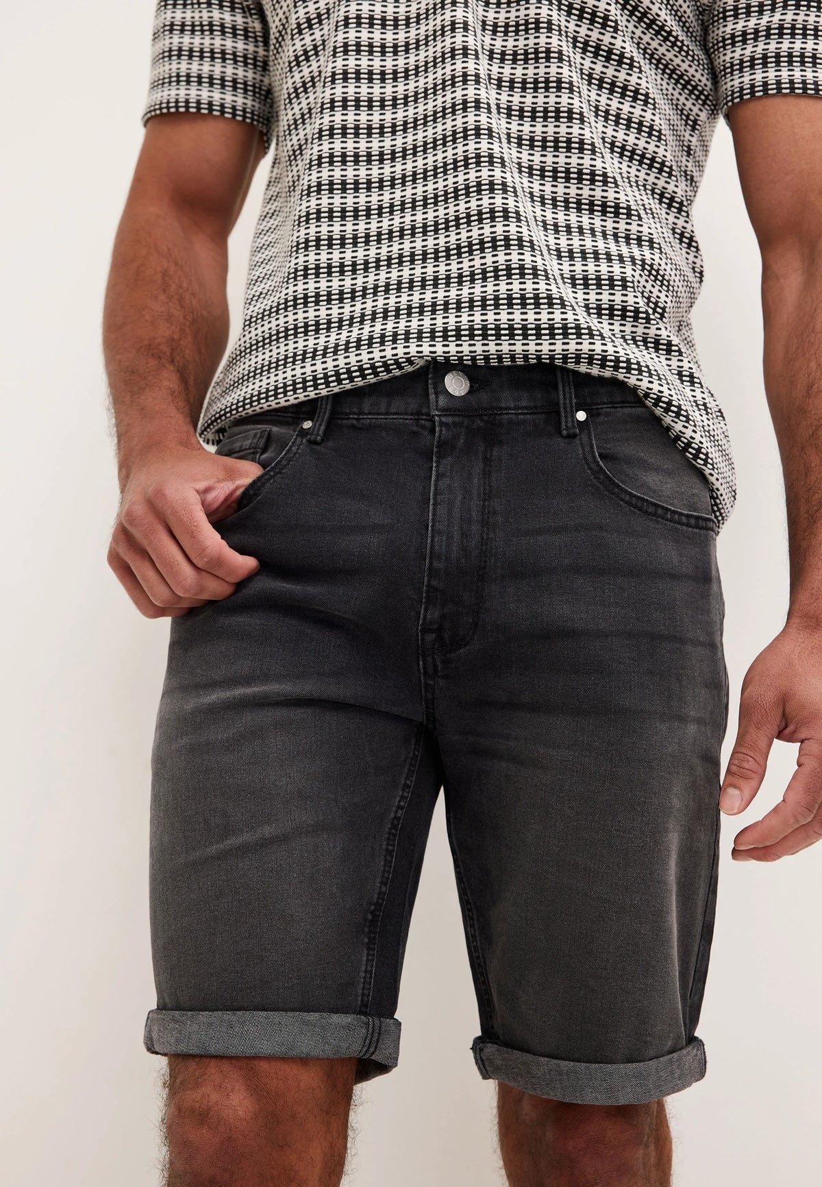 Mens Black Five Pocket Denim Shorts